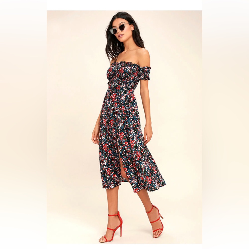 Lulu’s view from the meadow floral print off the shoulder dress